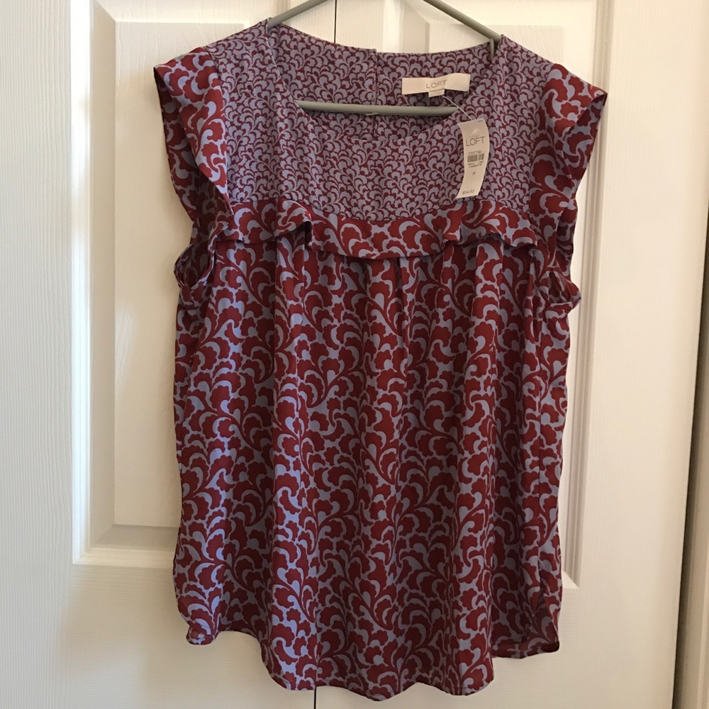 Ann Taylor LOFT blue and maroon printed blouse